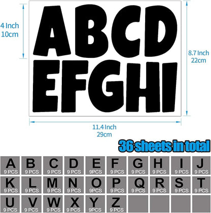 Bemeol Letter Stickers 351 Pieces 4 Inch Bulletin Board Letters Alphabet Cutout Letter for Bulletin Board Display Home Classroom School Decor(Black)