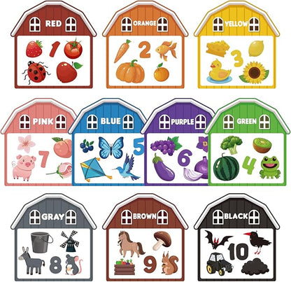 10Pcs Magnetic Color Sorting Toys 60 Toddler Magnets for Refrigerator, Cute Farm Animal Fridge Magnets for Early Education Toddler Color Sorting Learning Activities