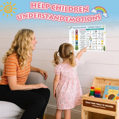 LAZTZQ Feelings Chart for Kids, Children's Mental Health Poster - Emotion Recognition Chart, 11x17inch Poster for School Counselors, Psychologists, and Parents Special Education Classroom Supplies