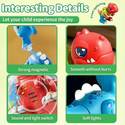 Dinosaur Toy Set for Kids Ages 3-5, Magnetic Mix or Match Dino Toys with Lights & Sounds, 24 Pcs Kits Include Flash Cards and Dinosaur Egg, Creative STEM Educational Gift for Boys and Girls