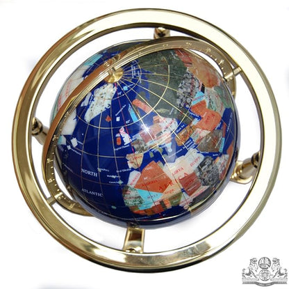 Unique Art Since 1996 13-Inch by 9-Inch Blue Lapis Ocean Table Top Gemstone World Globe with Gold Tripod, 220-GB-BLUE-GOLD