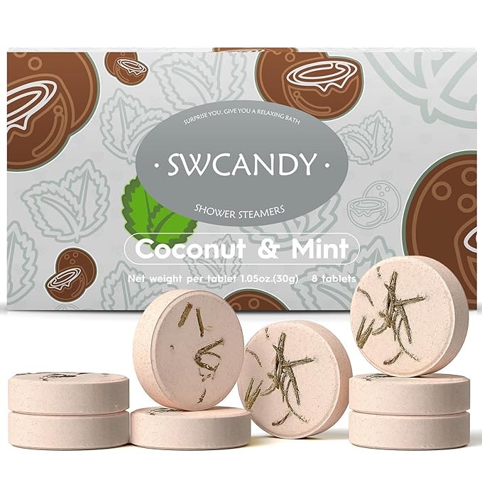 Aromatherapy Shower Steamers Birthday Day Gifts Coconut Mint - Swcandy 8 Pcs Bath Bombs Birthday Gifts for Women, Shower Bombs with Essential Oils, Relaxation Home SPA for Women Who Has Everything