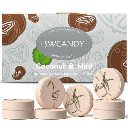 Aromatherapy Shower Steamers Birthday Day Gifts Coconut Mint - Swcandy 8 Pcs Bath Bombs Birthday Gifts for Women, Shower Bombs with Essential Oils, Relaxation Home SPA for Women Who Has Everything