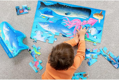 Crocodile Creek 36-Piece Jigsaw Floor Puzzle - Fun Floor Puzzles for Kids Ages 3-5 - Heavy-Duty Shaped Box for Storage - Shark Reef - 24" W x 18" H Finished