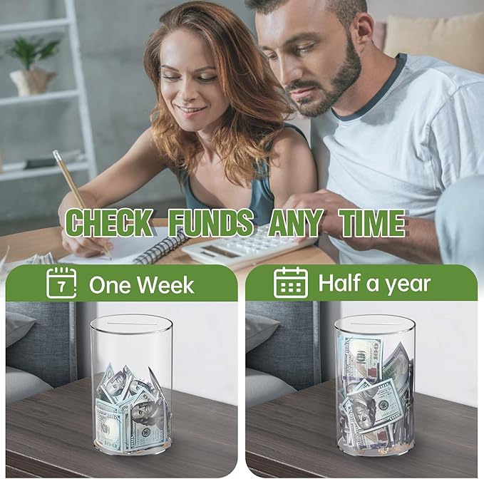 Clear Piggy Bank for Adults/Kids, Acrylic Unopenable Money Box for Cash Coin Saving, Must Break to Open, Money Saving Jar for Adults Boys Girls, Size 10" H x 6" Diameter
