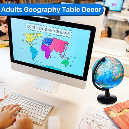 Meooeck 12 Pcs World Globe with Stand 4.6 Inch Geographic World Globe Bulk for Kids Students Learning Educational Classroom Desk Table Decoration, Blue