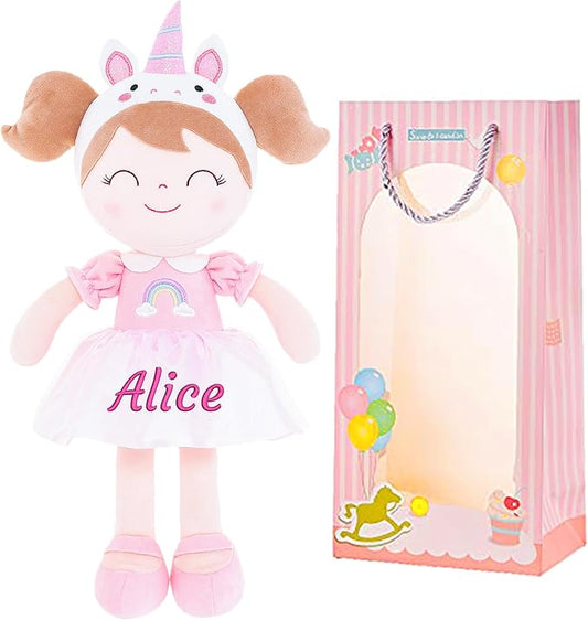 Gloveleya Personalized Doll with Embroidered Name - Pink Unicorn Custom Plush Doll for Girls Cute Plush Doll Customized Gift - Muñecas de Trapo Personalizadas para Niñas