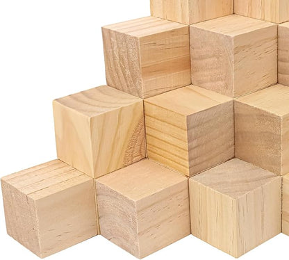 52 PCS Premium 2 Inch Wooden Cubes, Natural Pine Wood Cubes for Crafts, Wood Blocks Ready for Artistic DIY Projects-Unleash Creativity with Blank Wood Blocks