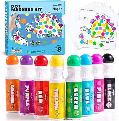 Jar Melo Washable Dot Markers for Toddlers, 8 Colors Dot Paints with 120 PDF & 10 Physical Activity Papers, Non-Toxic Bingo Daubers for Toddlers 2-4, Kids Arts and Crafts Supplies