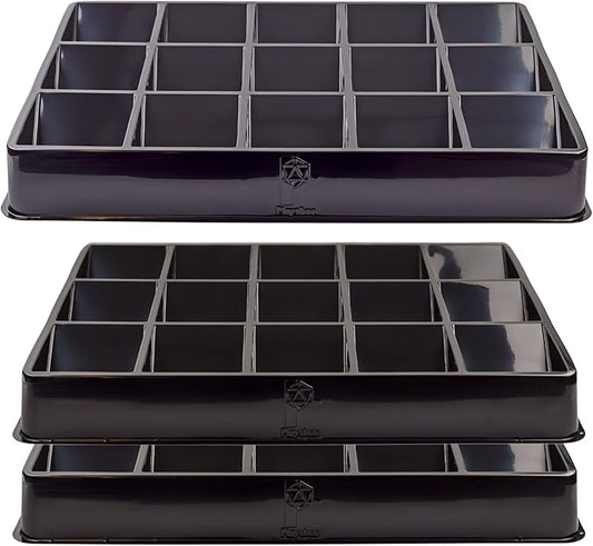 Toy Vault Trading Card Sorting Trays and Dealer Trays (3-Pack, 15-Slot); Large Black Card Tray Organizer for CCG Games and Board Games