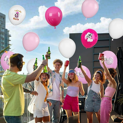 FEYG Cowgirl Balloons, 12 Inch Western Cowgirl Party Decorations Hot Pink Pastel Pink White Cow Party Balloons Cowgirl Print Balloons for Baby Shower Birthday Cowgirl Theme Party Supplies