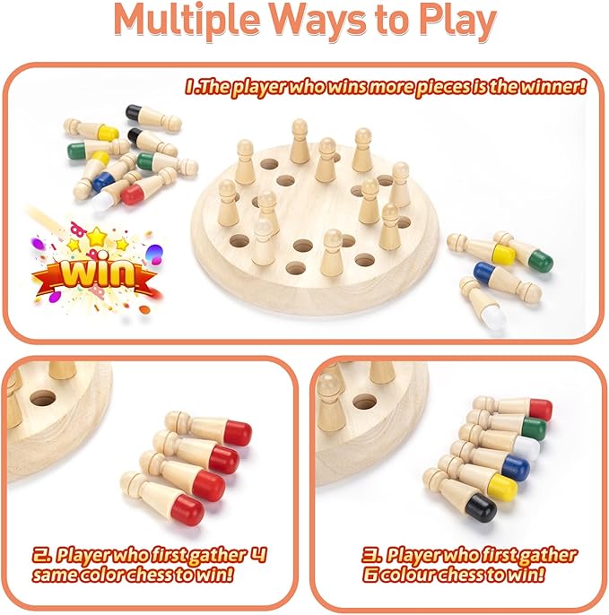 Wooden Memory Chess Matching Game: Family Board Games for Kids and Adults, Montessori Preschool Learning Educational Toy, Birthday Gift for Age 3 4 5 6 7 8+ Boy Girl