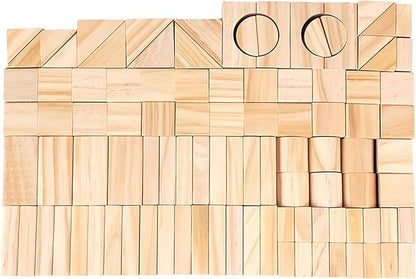 100 Pcs Kids Natural Colored Wood Building Block Toys Wooden Blocks Building Blocks for Toddlers Preschool Learning Toys Stacking Block Birthday Gifts for Toddlers