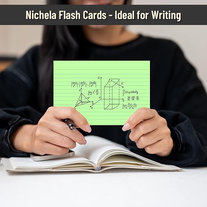 200 Pcs Index Cards 4 x 6 Inch Ruled Green Index Cards, College Ruled Flash Cards for School, College, Office and Home Organization, Durable Study To Do List Note Cards with Ruled Lines, 5 Pack of 40