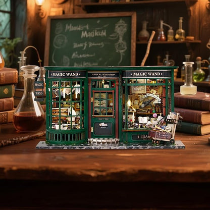 Fsolis DIY Miniature Dollhouse Kit for Adults - Tiny House Mini Bookshelf Scene Kit 3D Wooden Puzzles Gifts for Women Teenagers Craft Lovers (Magic Wand)