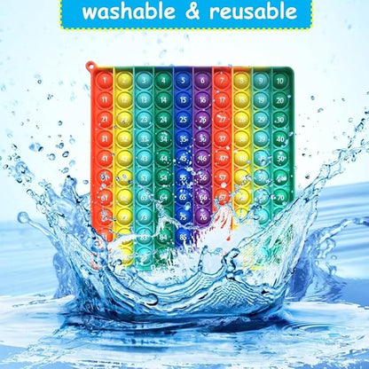 Number 1-100 Popper Math Toy, Rainbow Square 100 Bubble Math Manipulative Fidgety Board, Stress Reliving Educational Number Game, Math Counting Supplies Resources for Kids Learning Activity
