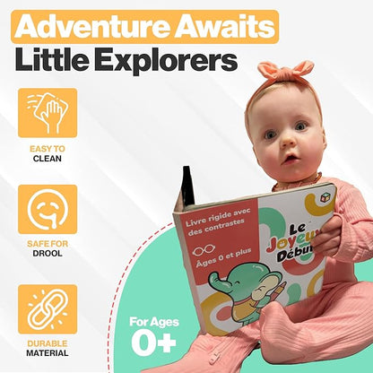 Happy Start Award-Winning High Contrast Board Book - Newborn Black & White Baby Cards, Easy to Clean, Hospital Approved, Stands on Its Own, Tummy Time Toy, Ages 0+ (French)