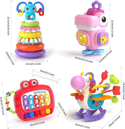 4 in 1 Baby Toys for 6 to 12 Months, Infant Sensory & Stacking for 1+ Year Old, Busy Cube Toys for Babies 12 -18 Months, Piano Xylophone Musical Travel Toys, Christmas Birthday Gifts for 1 - 2 - 3