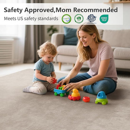 Baby Play Mat for Floor,Extra Large 59"×71" Tummy Time Mat,Thicker Memory Foam Mats for Toddler,Infant,Kids,Water Repellent Ultra Soft Coral Velvet,Non-Slip Backing Safe for Crawling(Beige)