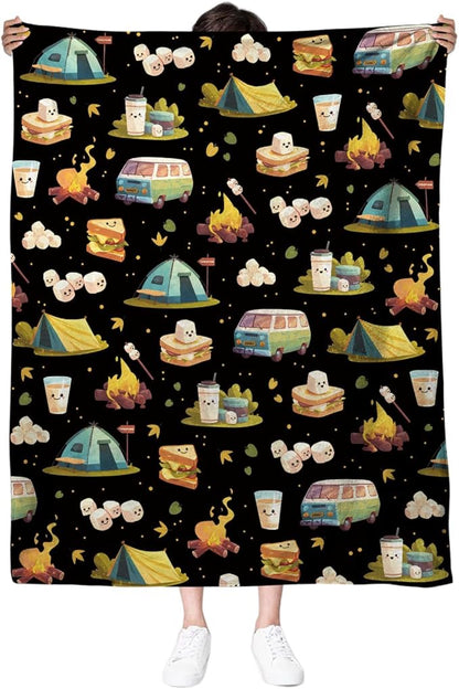 Marshmallow Blanket, Camping Blanket, Gifts for Campers, Gifts for Camping Lovers, Cute S'Mores Blanket, Camping Gifts for Couples, 50" X 60" Marshmallow Cookie Blankets Birthday Christmas