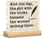 Writing Gifts for Women Girls, Funny Gifts for Writers Author Novelist Writing Lover, Retro Newspaper Acrylic Plaque Sign with Wooden Stand Home Office Decor