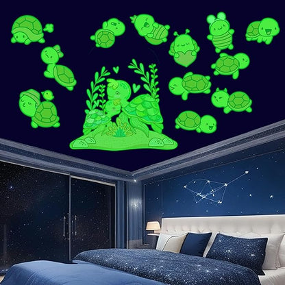 Glow in The Dark Sea Turtle Stickers, 31 PCS Glowing Luminous Ocean Turtles Wall Decals Turtle Ceiling Stickers for Kids Boys Girls Bedroom Nursery Playroom Party Room Decor