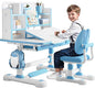 2025 NEW Kid's Study Desk and Chair Set, Ergonomic Height Adjustable Children Study Desk with Tilt Desktop, Book Stand, Light, Metal Hook and Storage Drawer,Gift for Boys Girls (Blue 119cm lean)