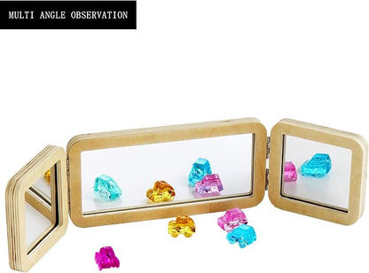 Tummy Time Mirror, 3 Panels, Montessori & Reggio-Inspired, Light Table Accessory, Multi-Angle Observation Mirror, Small Size