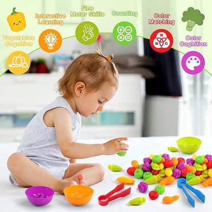 Counting Vegetables Matching Games Sensory Toys with Sorting Bowls Preschool Learning Activities Color Classification Montessori Educational Toys Set Gift for Boys Girls Toddlers Toys Age 3+