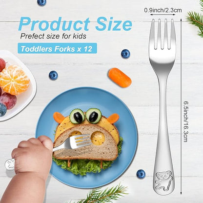 24 Piece Toddler Forks,Stainless Steel Kids Forks,Kids Silverware,Kid Utensil Set,6.5 inch Kids Dinner Fork Toddler Utensils,Metal Baby Fork for Self Feeding,Dishwasher Safe