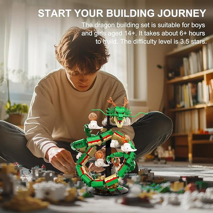 Dragon Building Set for Adult Boys Girls 14+, 1826 Pcs Chinese Loong with 7 Light Beads Collectible Display Model Home Office Decor, Animal Toy Building Block Set, Creative Birthday Gifts
