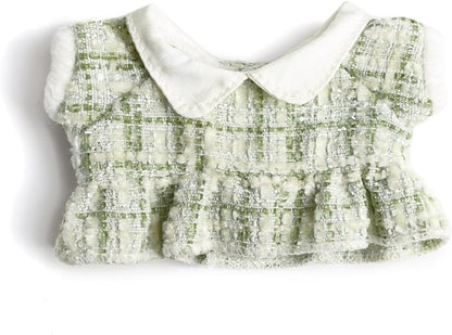 17cm Doll Clothes for Labubu- Luxury Chic Style Set for 17cm Dolls Outfit - Accessories for Dolls Clothes -Green Plaid Tweed Dress + Black Necktie + Green Bow (No Doll)