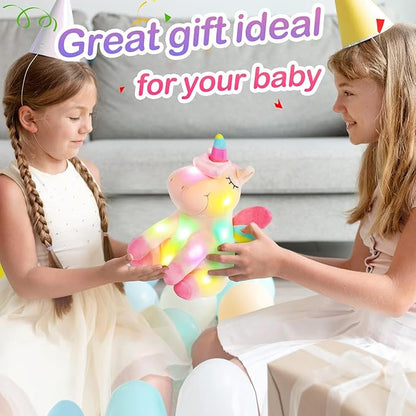 Athoinsu Light up Pink Unicorn Stuffed Animal Soft Plush Toy with LED Colorful Night Lights Glowing Birthday Children's Day Gifts for Kids Toddler Girls Women, 12''