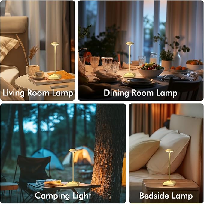 3 Pack 8.26in Gold Small Cordless Table Lamps Rechargeable, Battery Operated Mini Lamp, Small Lamp Touch Portable Table Lights, LED Night Light for Bedside/Dining/Bar/Outdoor (Gold-B)