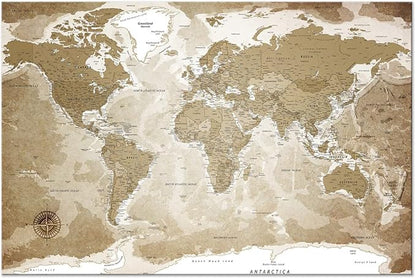 artgeist Pinboard World Map 35x24 in - Cork Board & Canvas Print Wall Art 1 pcs Memoboard with 50 Pins Noticeboard Message Board Image Picture Home Decor Travel Map Map of The World k-C-0127-p-a