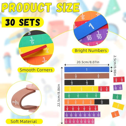30 Sets Fraction Tiles Set for Math Classroom Fractions Manipulatives Math Learning Manipulatives for Home School Supplies