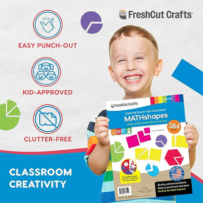 384 Pieces MATHshapes Fractional Math Manipulative Shapes Easy-Punch-Out Easy-to-Separate Paper Shape Cutouts in 8 Bright Colors US Made Card Stock Ideal for Learning Fractions, Measurements, and More