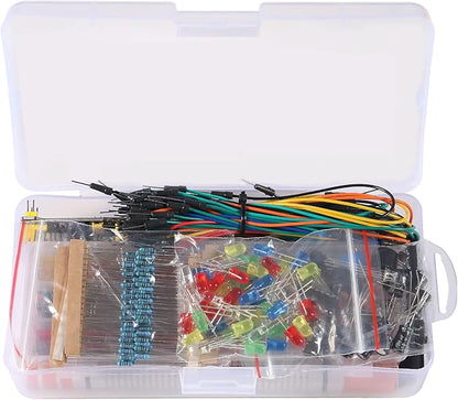 480pcs 37 Values Electronics Component Fun Kit with Power Supply Module, Jumper Wire, 830 tie-Points Breadboard, Precision Potentiometer, Resistor