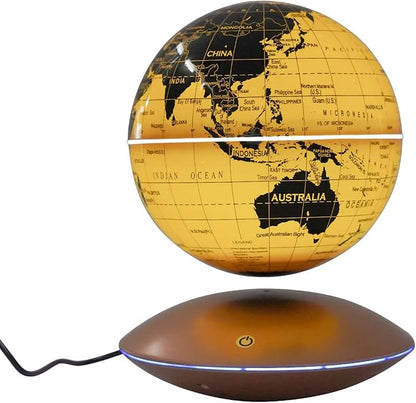 Floating Magnetic Levitation LED Globe, 6 Inch, Gold, Political Map, Metal Base