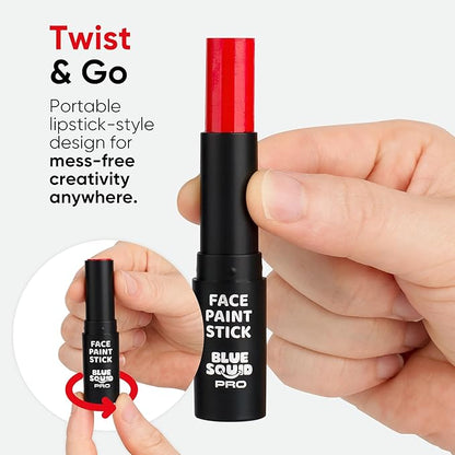 Blue Squid PRO Red, White and Black Face Paint Stick - Waterproof Body Paint Adults & Kids Eye Black Baseball, Eyeblack Softball -Hypoallergenic Twist-Up Non-Toxic Makeup Stick - Cosplay, Sports & SFX