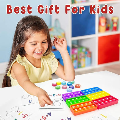 Math Flash Cards + Popper Fidget Board, Addition & Subtraction Times Table Chart, Counting Number Math Manipulatives Game, Educational Toy for Kindergarten Classroom Kids 1st 2nd 3rd