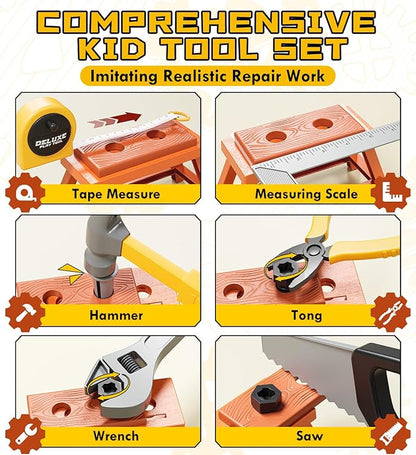 Lehoo Castle Kids Tool Set with Electric Toy Drill and Tool Box, Construction Toys for 3 Year Old Boys Birthday Gift, Pretend Play Toddler Tools for 3-5 Years Old (Yellow)