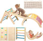 Pikler Triangle Set with Cushion, 7 in 1 Toddler Climbing Toys Indoor, Montessori Foldable Climbing Set, Wooden Climbing Toys for Toddlers 1-3 Inside with Ramp, Arch and Ladder (Rainbow)