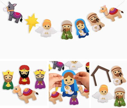 CiyvoLyeen Nativity Scene Craft Kit Christmas Ornaments DIY Kids Craft and Sew Kits for Girls and Boys Educational Beginners Sewing Set
