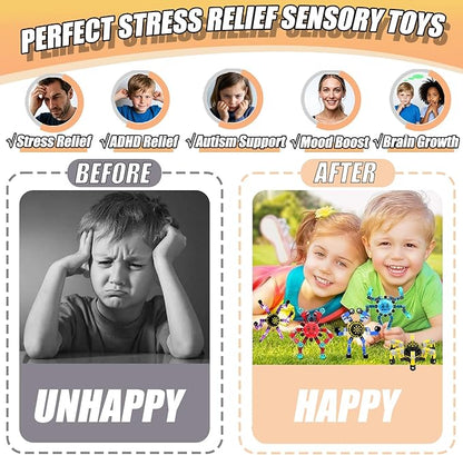4Pcs Transformable Fidget Spinners for Kids Sensory Fidget Toys Teens Quiet Airplane Road Trip Travel Activities Essential Stocking Stuffers Bulk Gifts for Boys Girls Toddlers Autism ADHD B