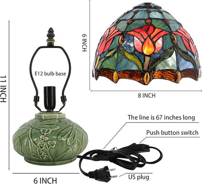 Small Tiffany Lamp Mushroom Table Lamp, Mini Stained Glass Desk Light Memory Sympathy Ceramic lamp 8X11 Inch (Tulip Style)