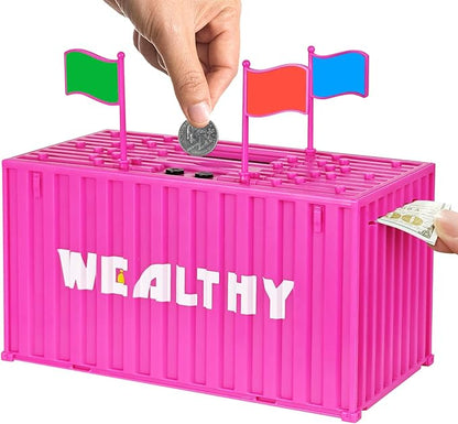 Piggy Bank for Kids, Unbreakable Building Blocks Container Money Saving Box for Adults, Digital Coin Counting Bank with LCD Counter, Great Children’s Gifts for Birthday, Easter, Christmas Pink