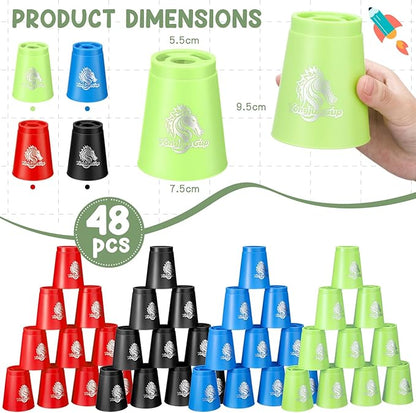 Libima 48 Pcs Sports Stacking Cups Set Classic Stacking Games Speed Training Game for Boy Girl Adult Family Party Challenge Competition Travel Gift, 4 Colors