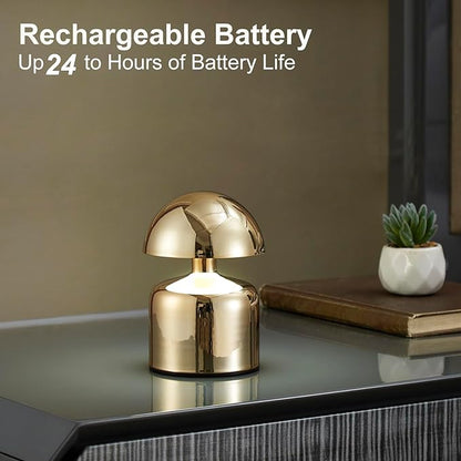Modern Cordless Mushroom Small Table Lamp Touch LED Lamp, 3-Way Dimmable Bedside Nightstand Lamp Mini Rechargeable Night Light for Bedroom, Living Room