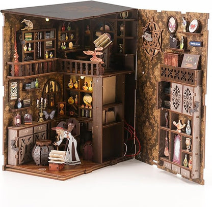 Book Nook Kit - DIY Miniature Dolls House Kit with Furniture and LED Light, 3D Puzzle Wooden Art Bookends, Model Kits for for Adults and Teens (Magic Night)